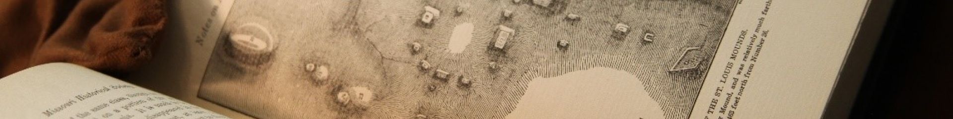 Book page showing the long map of the St. Louis mounds